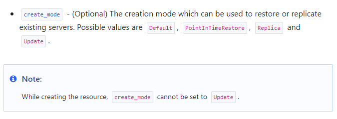 Create mode cannot be set to Update when creating